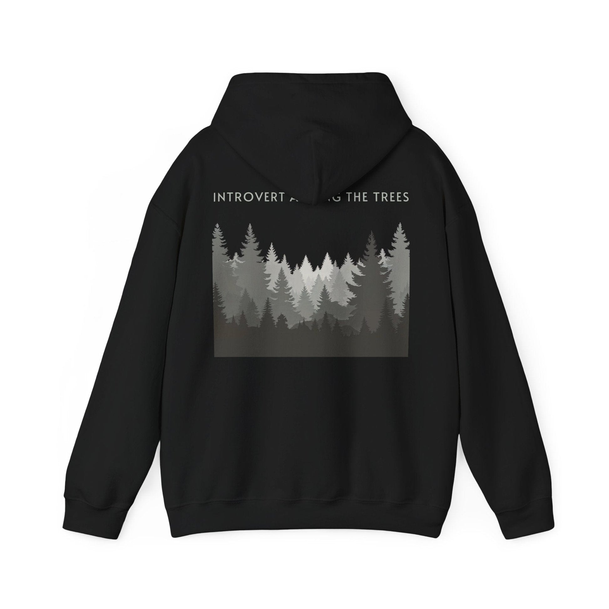 Black | Introvert Among the Trees Hoodie, back design view