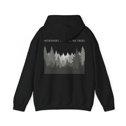 Black | Introvert Among the Trees Hoodie, back design view