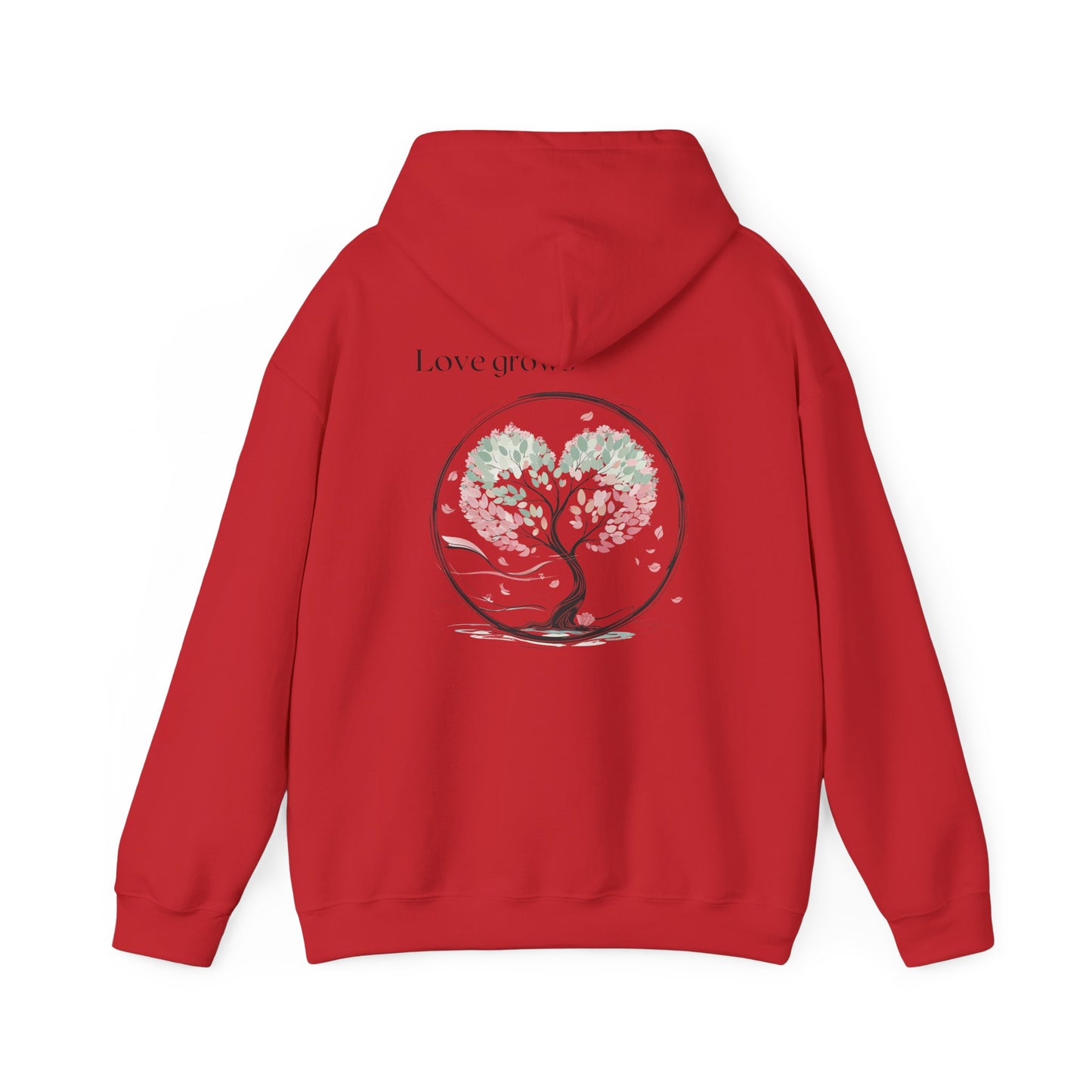 Red | Love Grows Hoodie, back design view