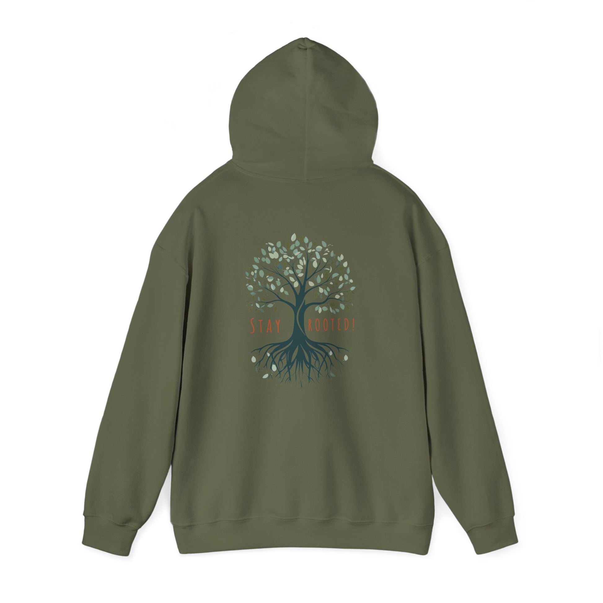 Military Green | Stay Rooted! Hoodie, back view 2