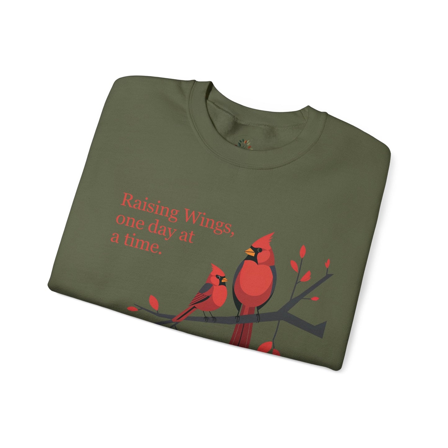 Military Green | Raising Wings, One day at a time Sweatshirt, folded view