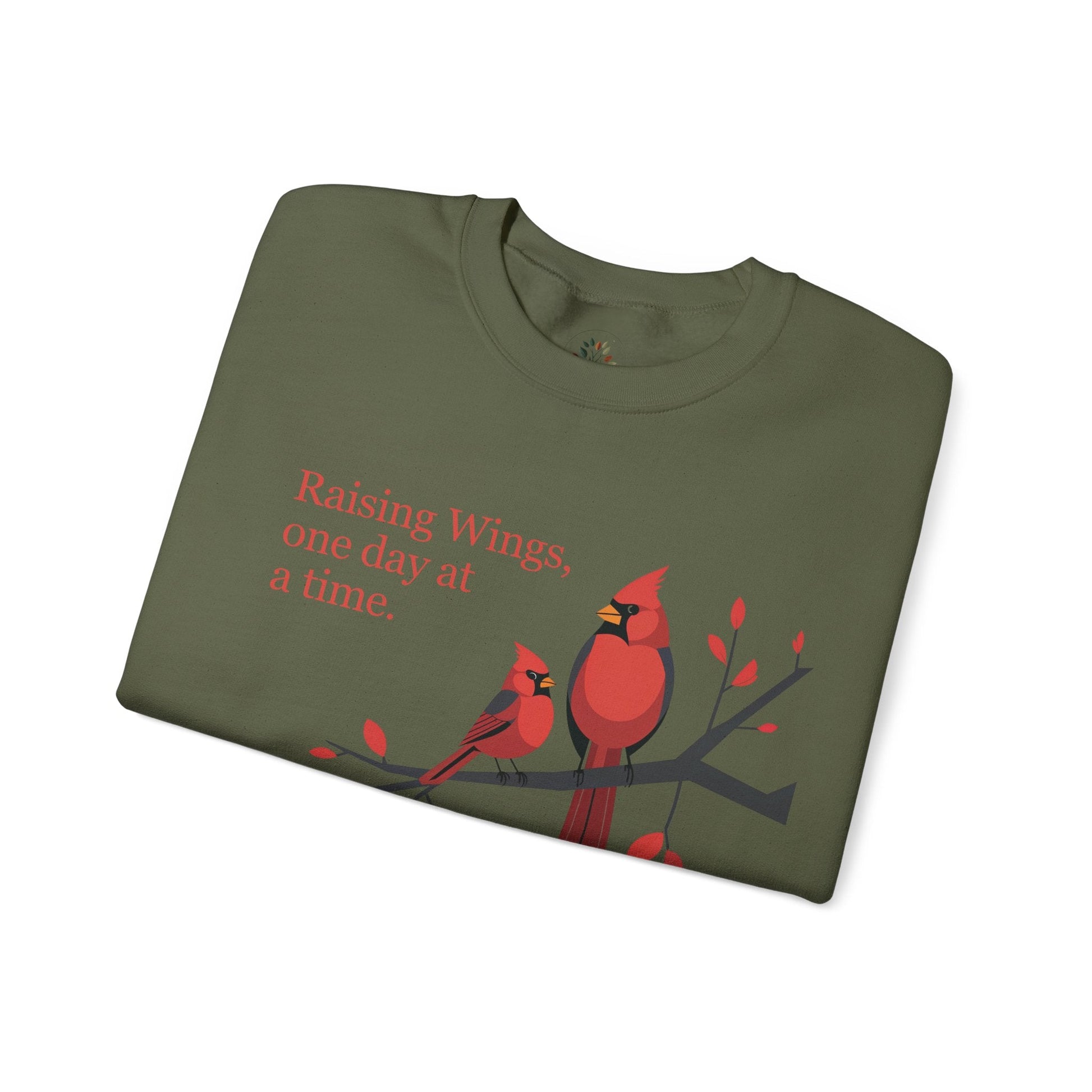 Military Green | Raising Wings, One day at a time Sweatshirt, folded view