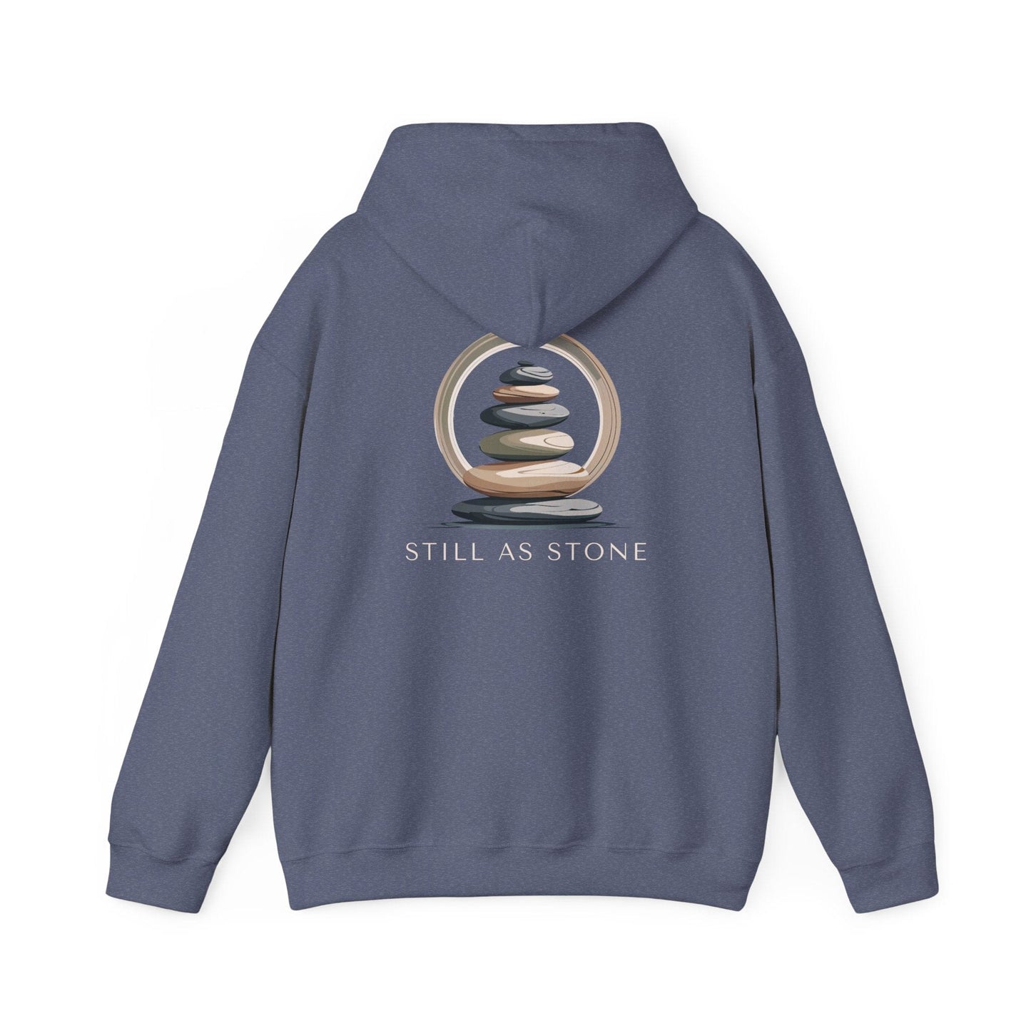 Heather Navy | Still as Stone Hoodie, back design view