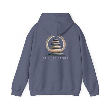 Heather Navy | Still as Stone Hoodie, back design view