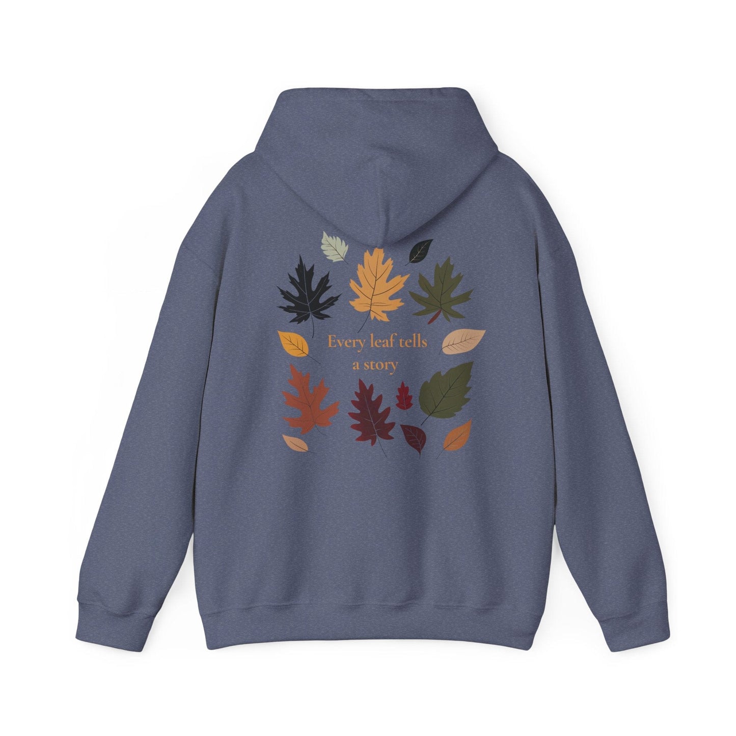 Heather Navy | Every Leaf tells a STORY Hoodie, back design view