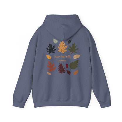 Heather Navy | Every Leaf tells a STORY Hoodie, back design view