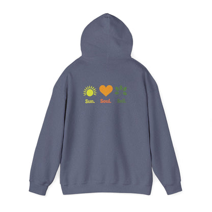 Heather Navy | Sun. Soul. Soil. Hoodie, back view 2