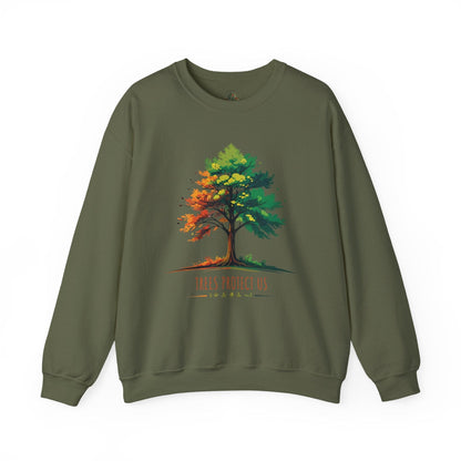 Military Green | Trees Protect US Sweatshirt, front view