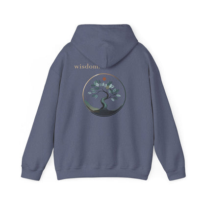 Heather Navy | Wisdom Hoodie, back design view