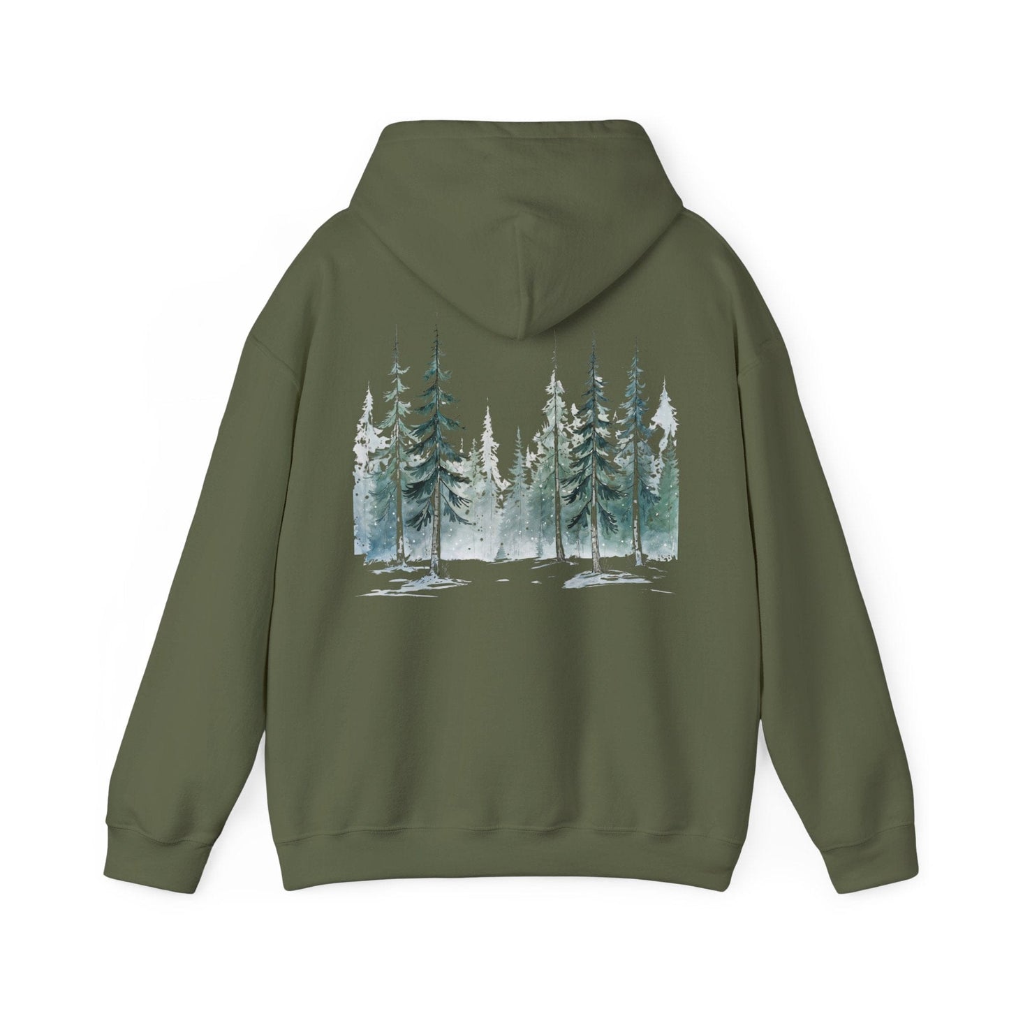 Military Green | Snowfall Forest Hoodie, back design view