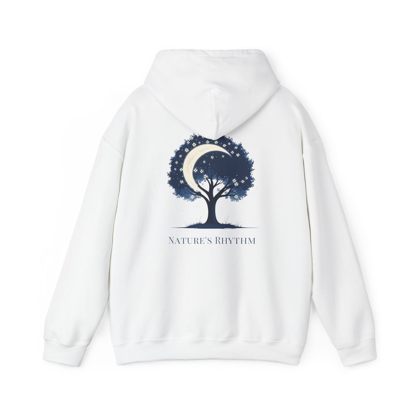 White | Nature`s Rhythm Hoodie, back design view