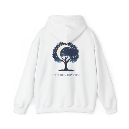 White | Nature`s Rhythm Hoodie, back design view