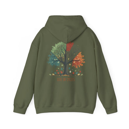 Military Green | Life in Cycles Hoodie, back design view