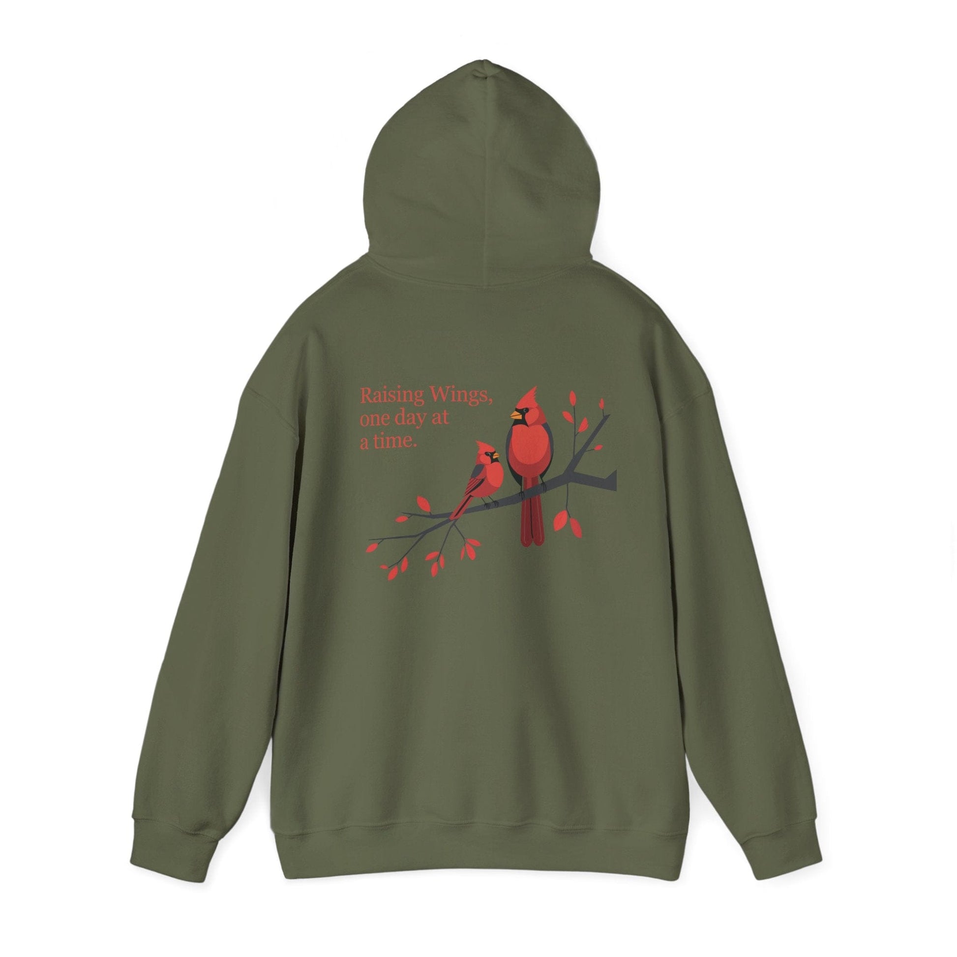Military Green | Raising Wings, One day at a time. Hoodie, back view 2