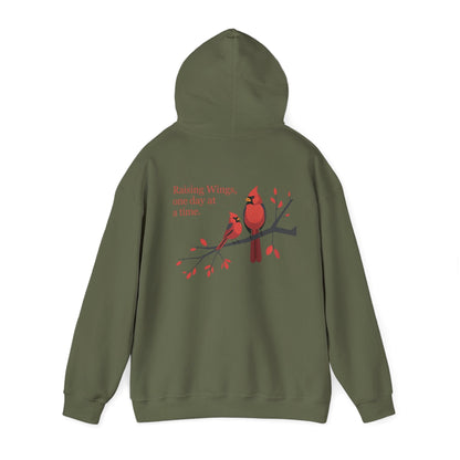 Military Green | Raising Wings, One day at a time. Hoodie, back view 2