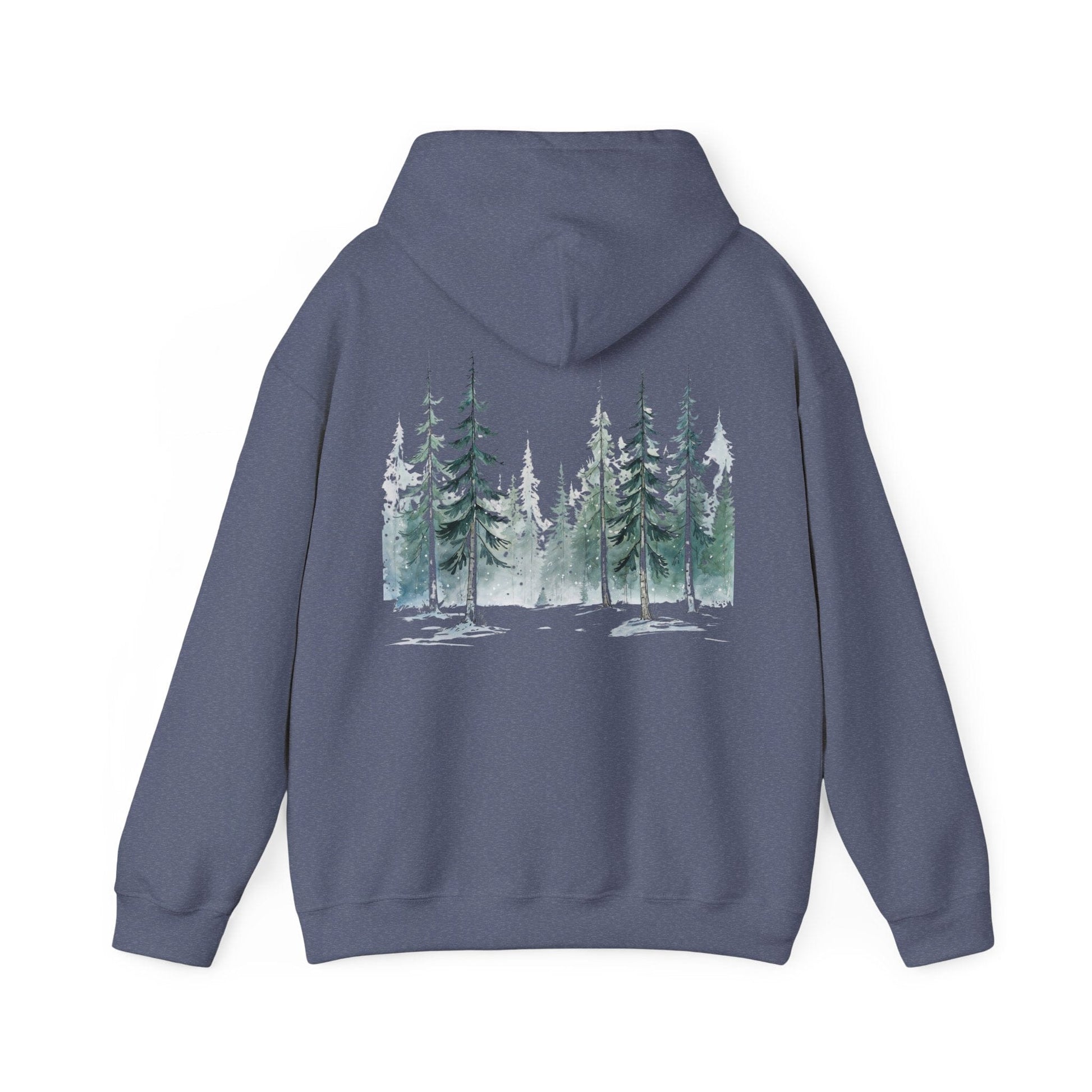 Heather Navy | Snowfall Forest Hoodie, back design view