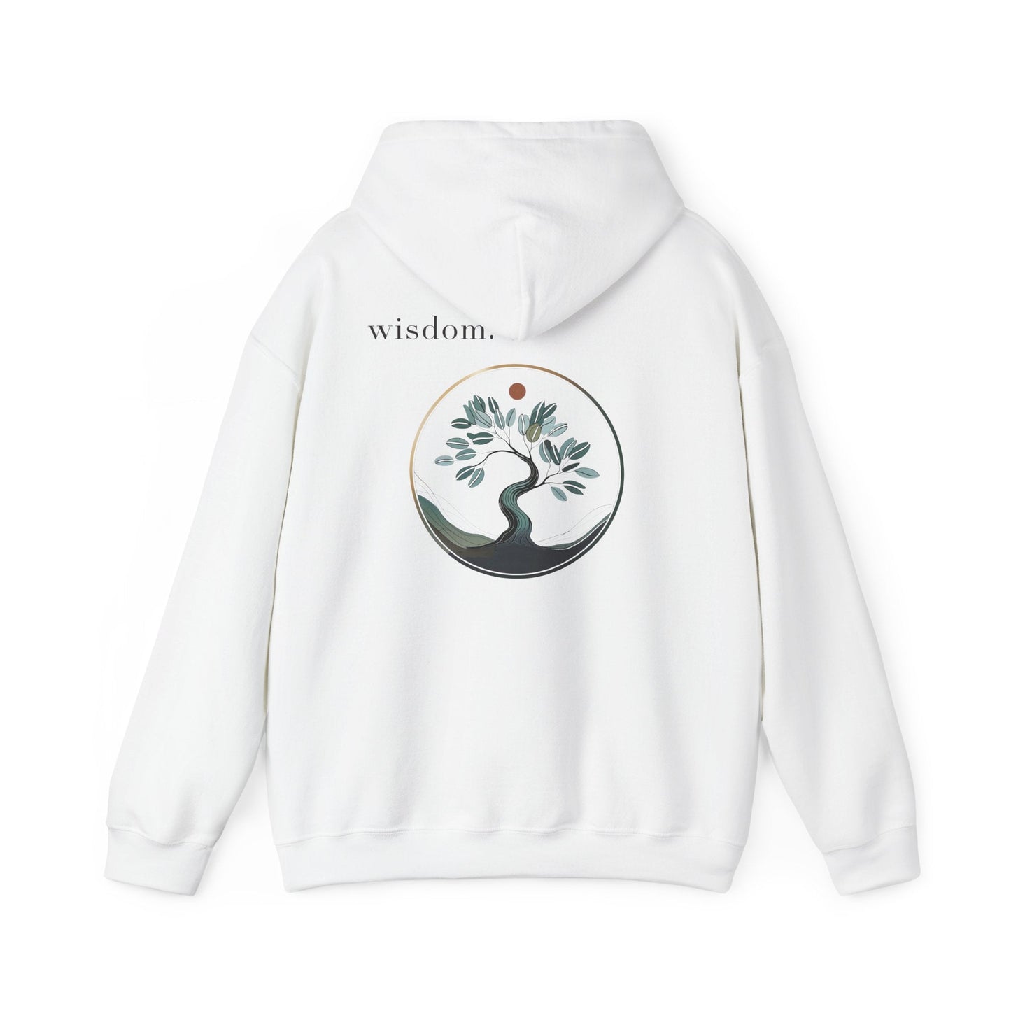 White | Wisdom Hoodie, back design view