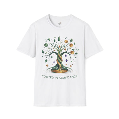 White | Rooted in Abundance, front view