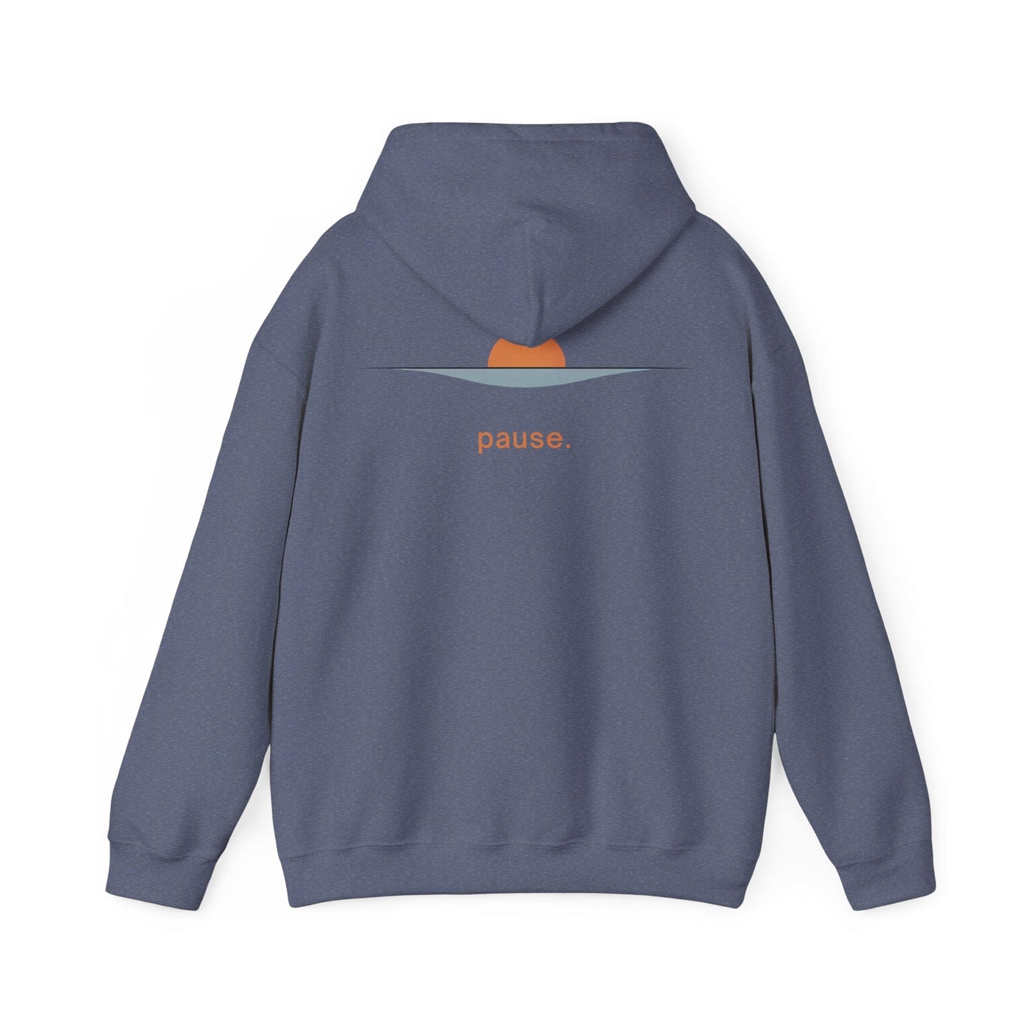 Heather Navy | Pause Hoodie, back design view