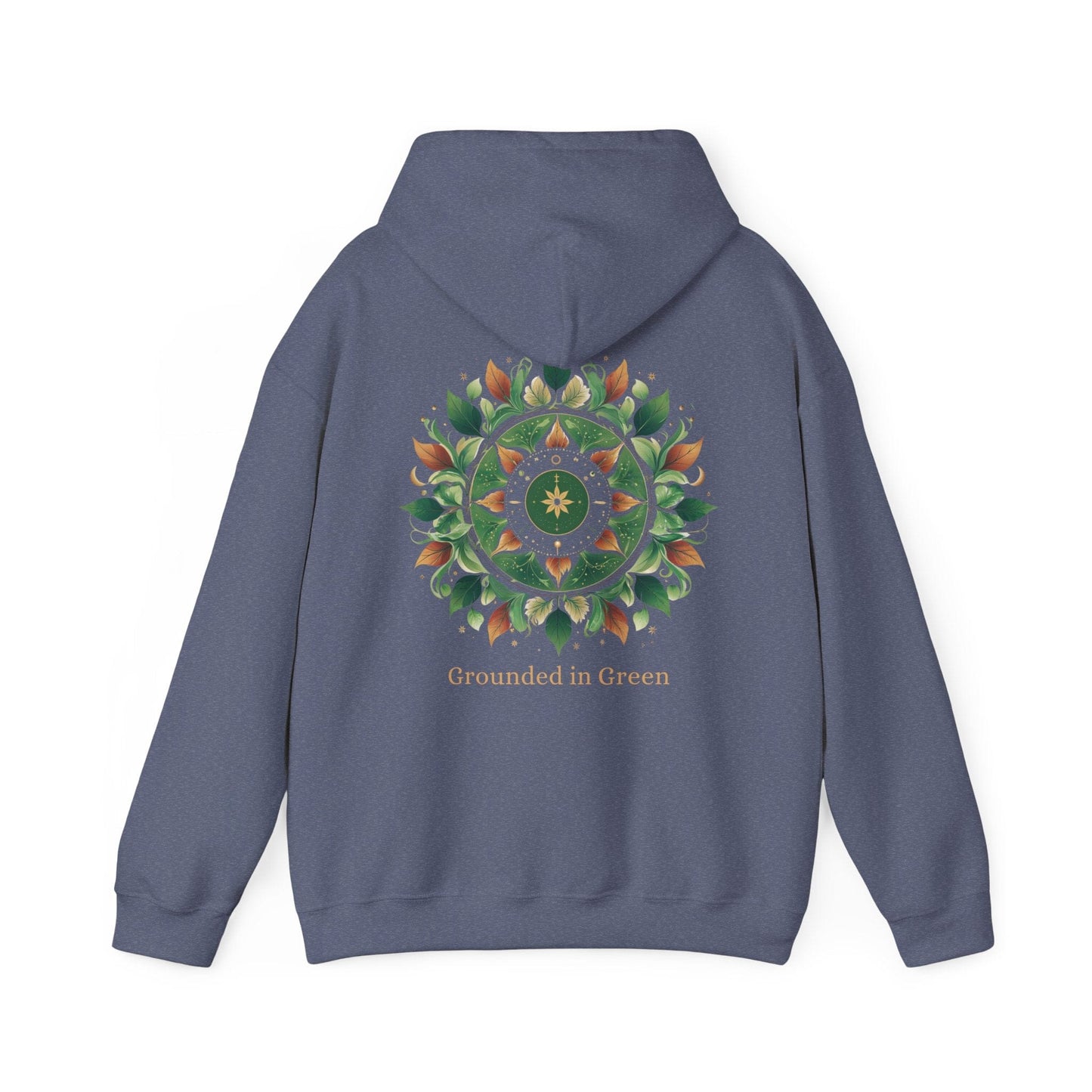Heather Navy | Grounded in Green Hoodie, back design view