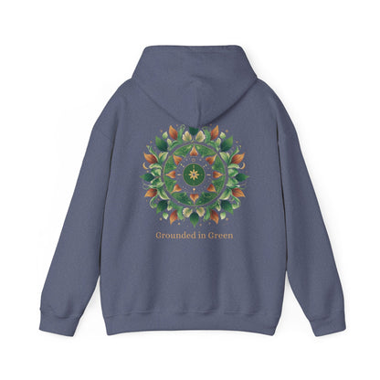 Heather Navy | Grounded in Green Hoodie, back design view