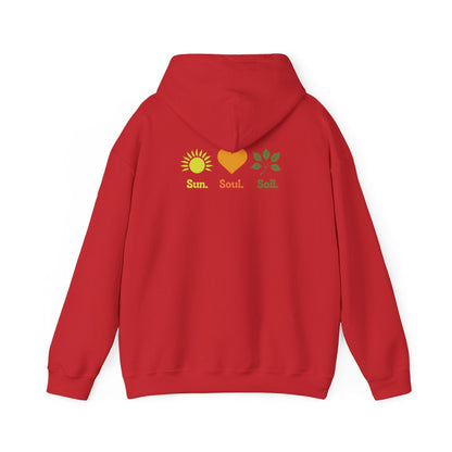 Red | Sun. Soul. Soil. Hoodie, back design view