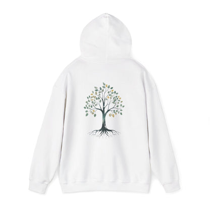 White | The Story Tree Hoodie, back view 2