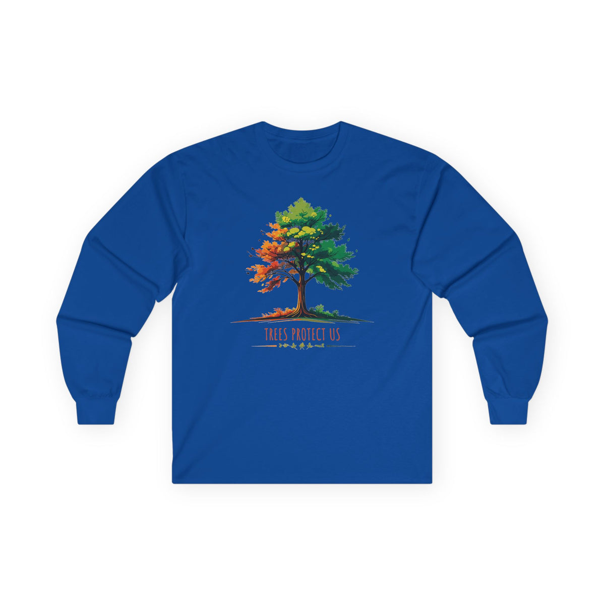 Royal | Trees Protect Us Long Sleeve Tee, front view