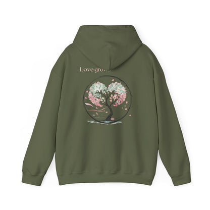 Military Green | Love Grows Hoodie, back design view