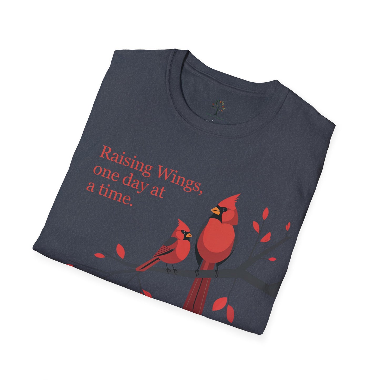 Heather Navy | Raising Wings, One day at a time, folded view