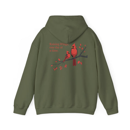 Military Green | Raising Wings, One day at a time. Hoodie, back design view
