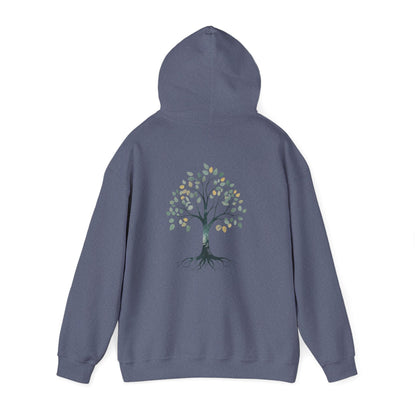 Heather Navy | The Story Tree Hoodie, back view 2