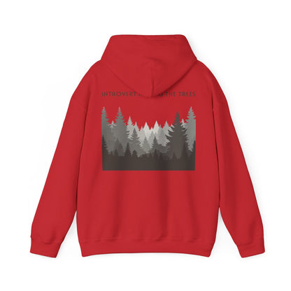 Red | Introvert Among the Trees Hoodie, back design view