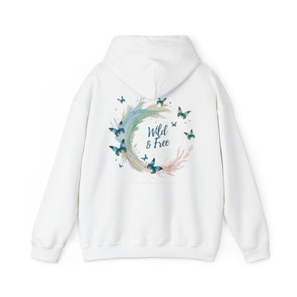 White | Wild & Free Hoodie, back design view