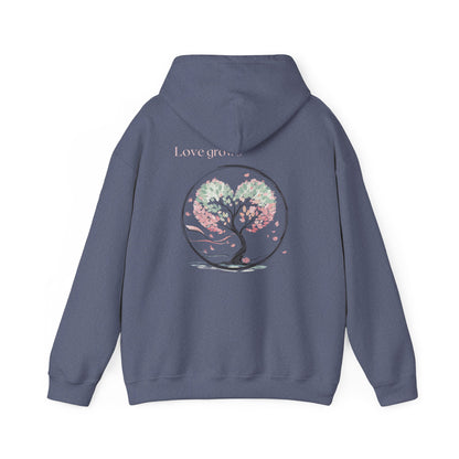 Heather Navy | Love Grows Hoodie, back design view
