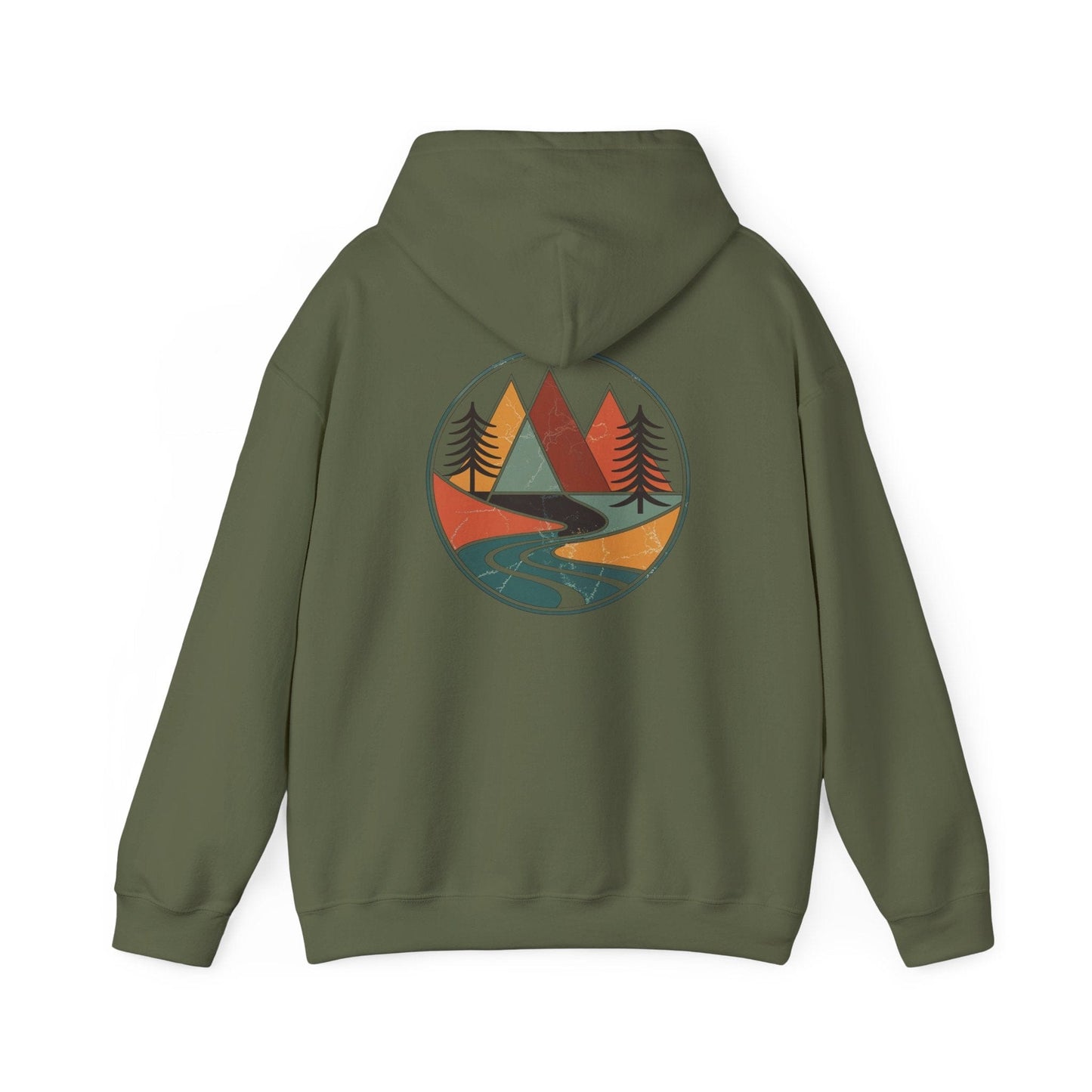 Military Green | Retro Horizon Hoodie, back design view