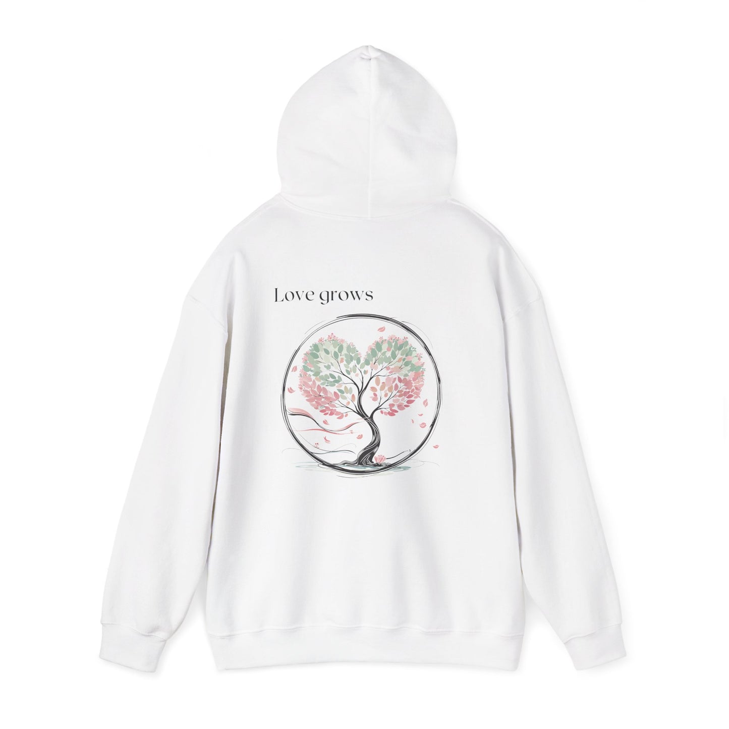 White | Love Grows Hoodie, back view 2
