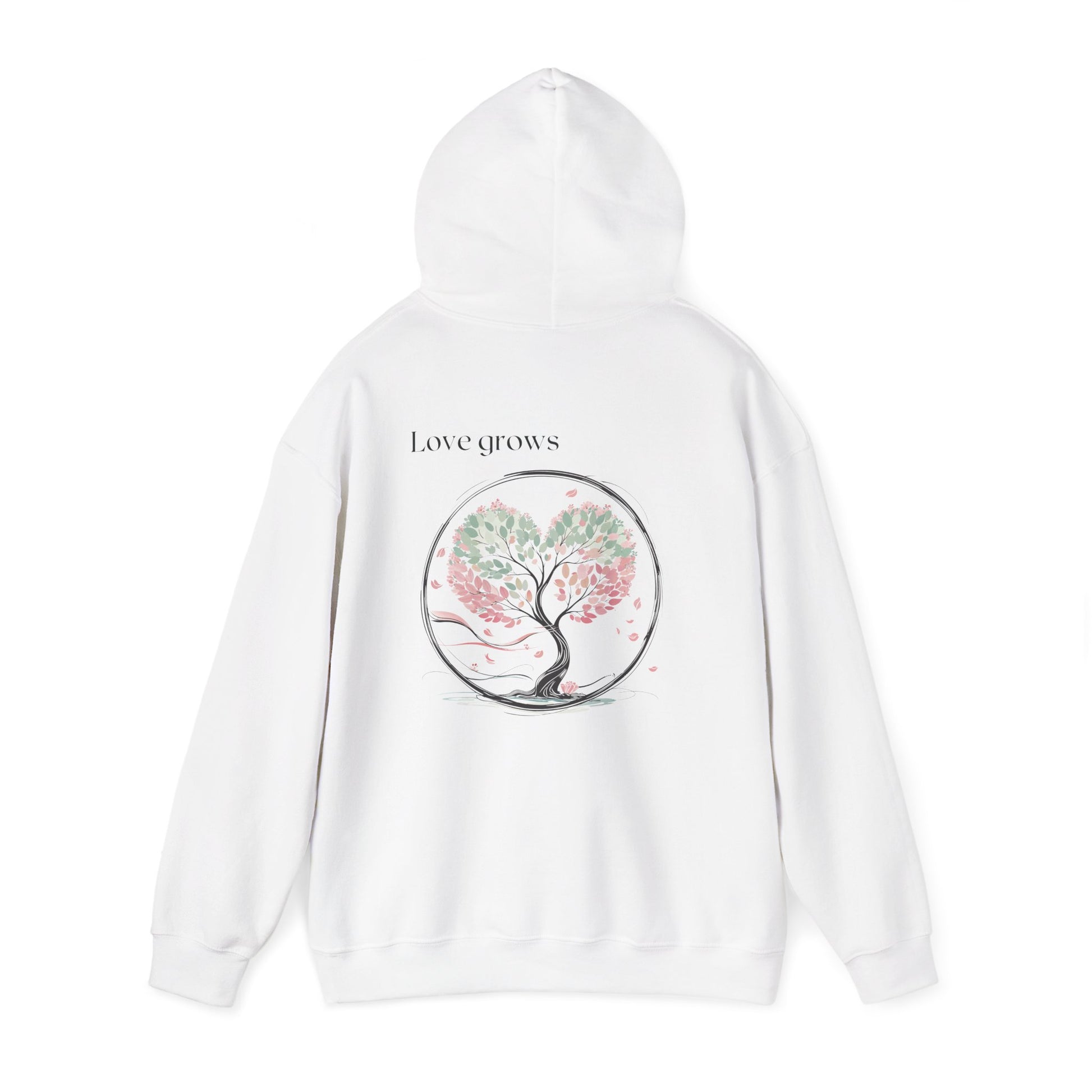 White | Love Grows Hoodie, back view 2