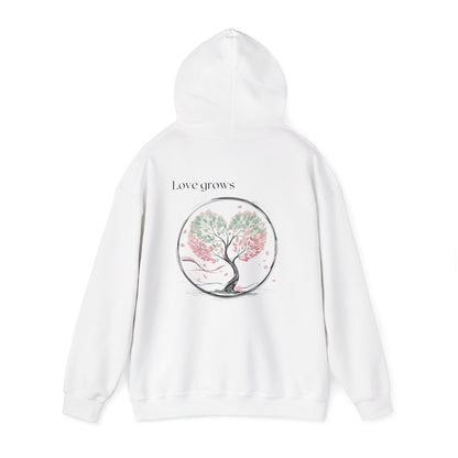 White | Love Grows Hoodie, back view 2