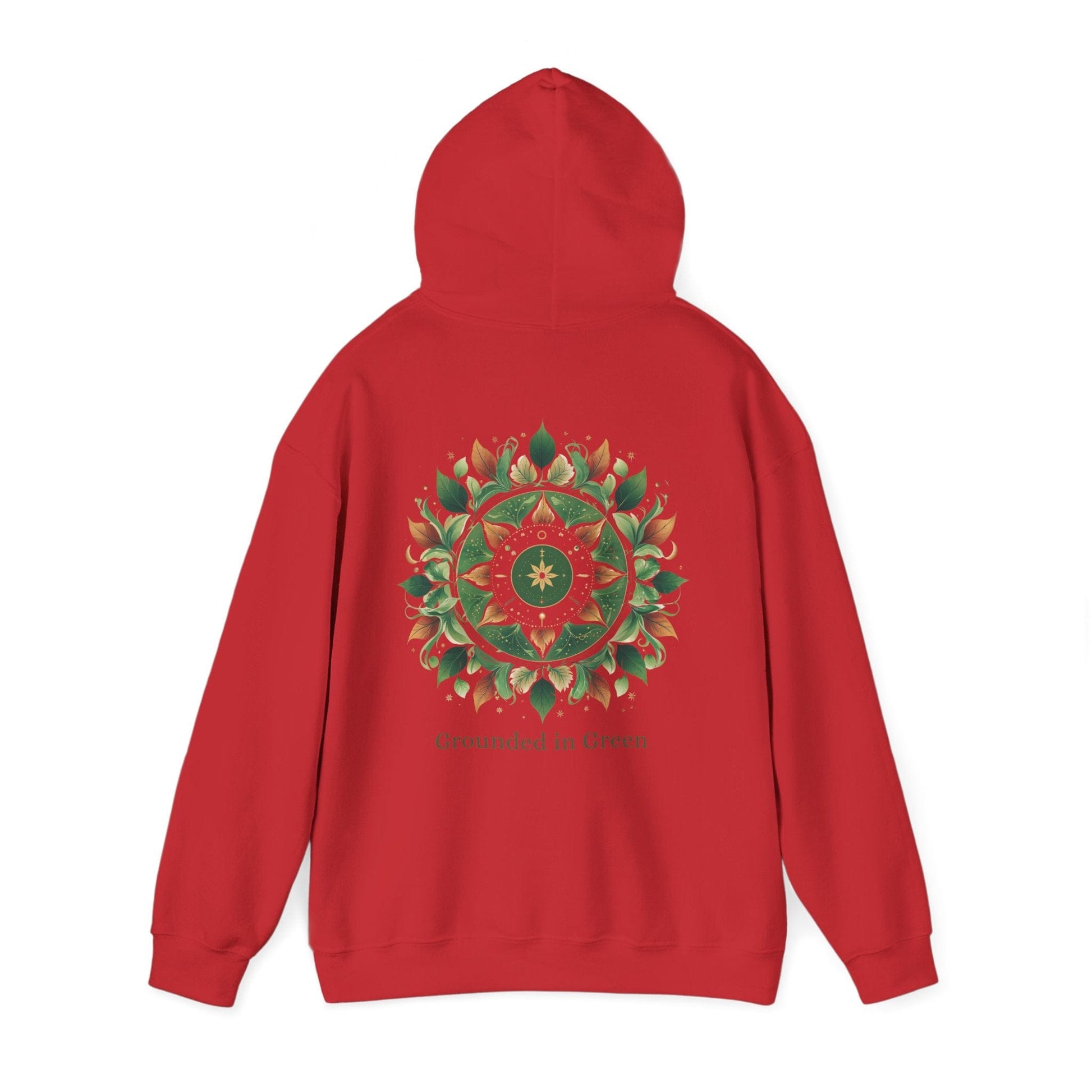 Red | Grounded in Green Hoodie, back view 2