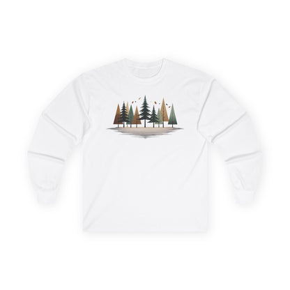 White | Forest Rhythm Long Sleeve Tee, front view