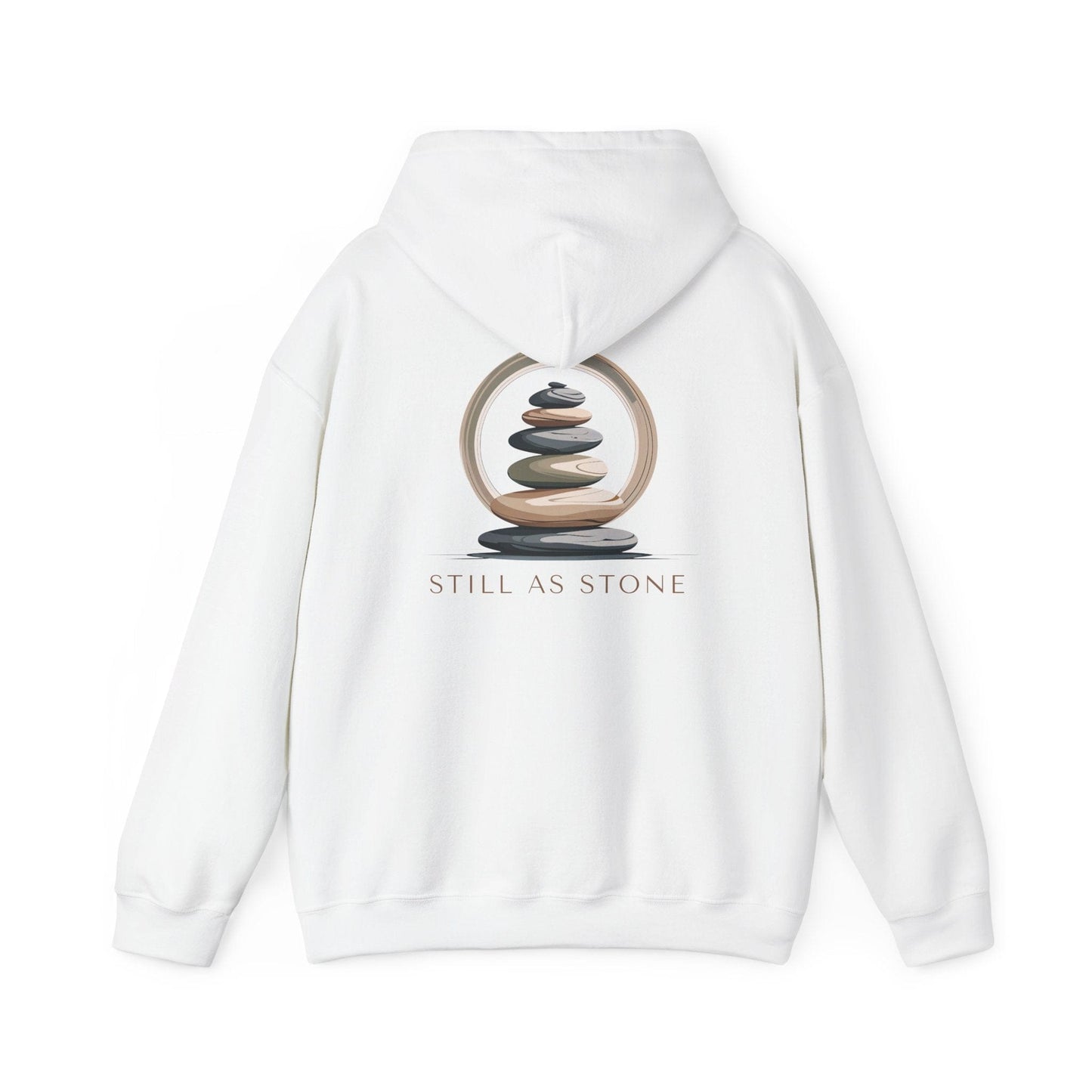 White | Still as Stone Hoodie, back design view