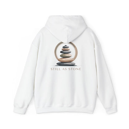White | Still as Stone Hoodie, back design view