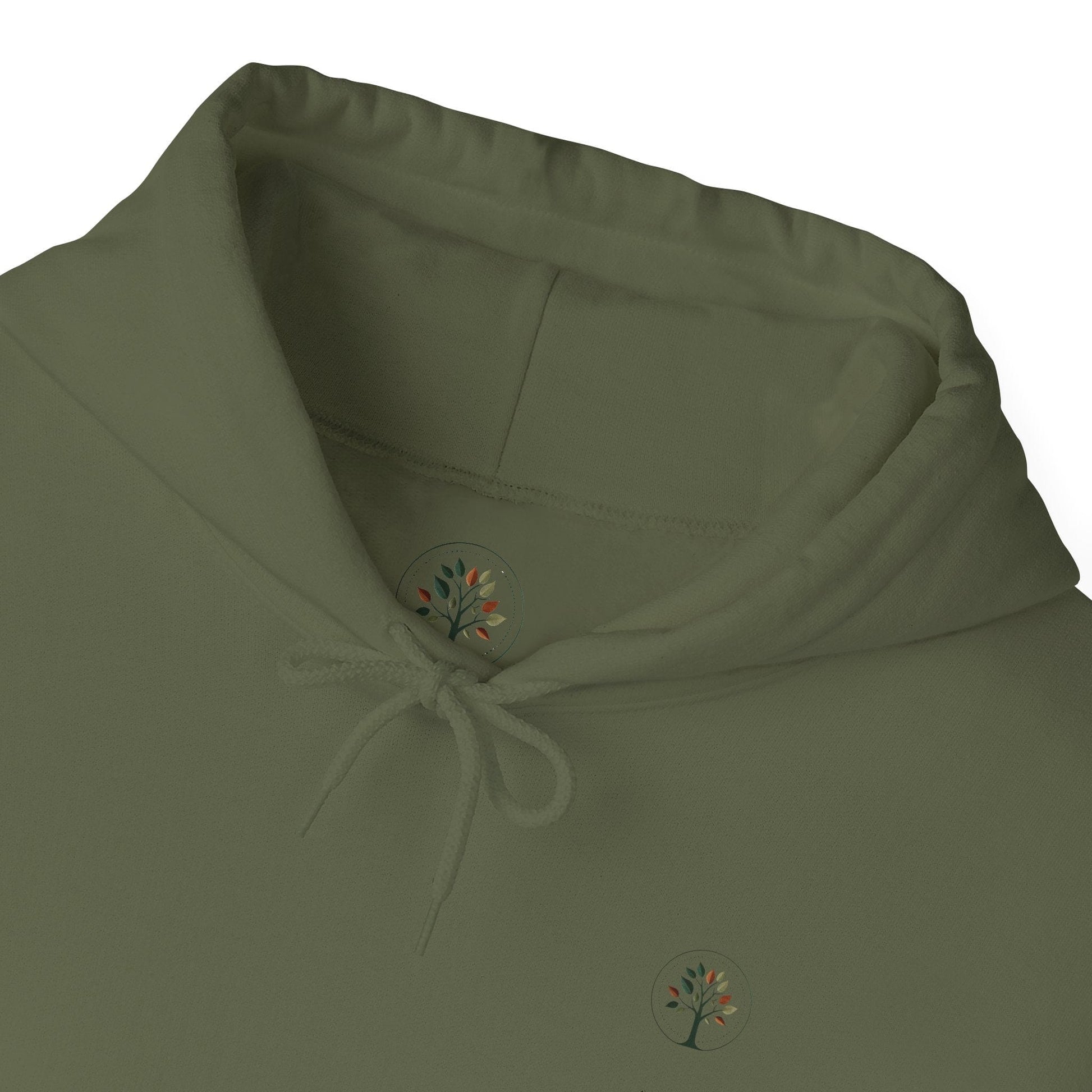 Military Green | Retro Horizon Hoodie, collar closeup