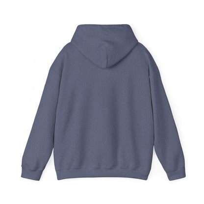 Heather Navy | Small front logo Hoodie, back design view
