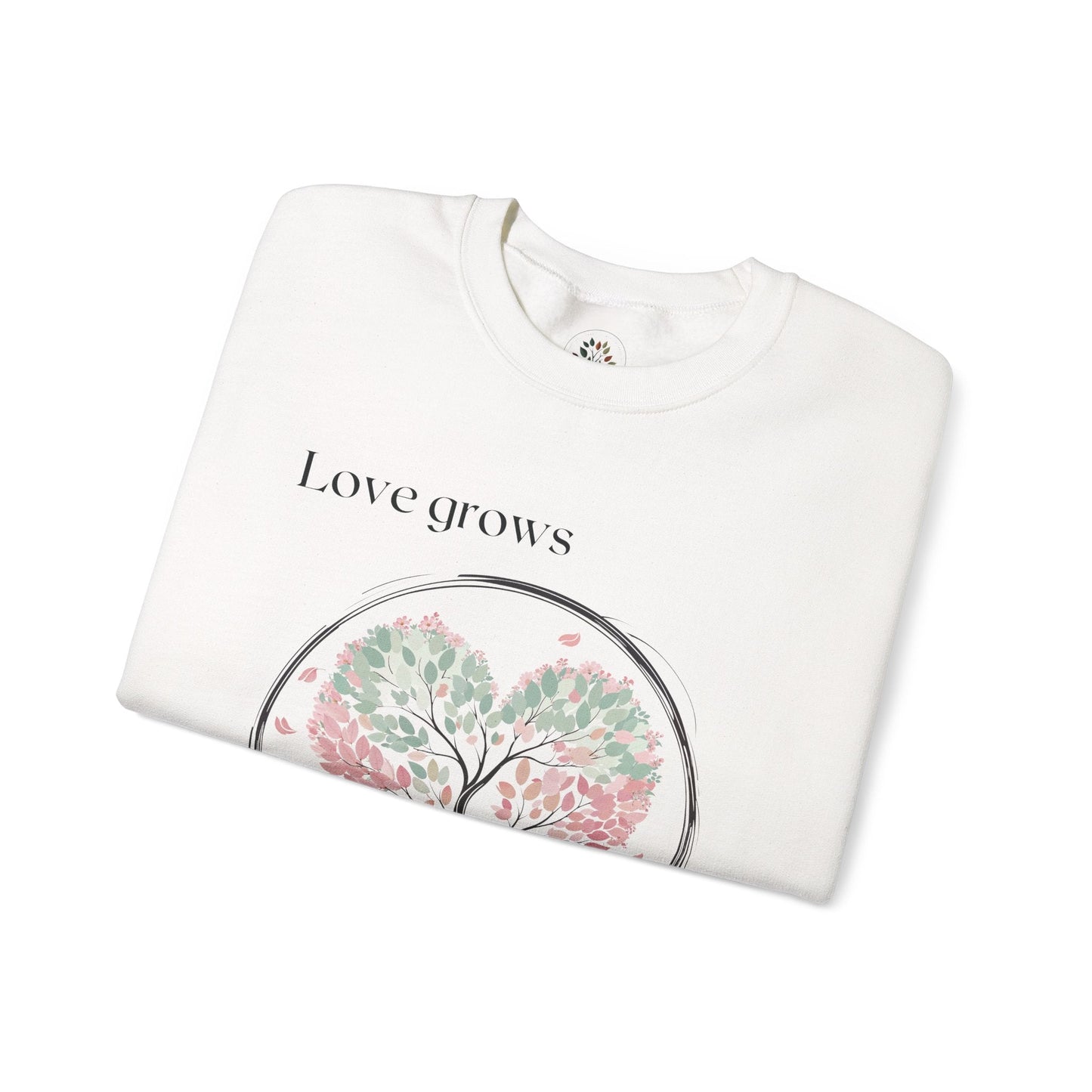 White | Love Grows Sweatshirt, folded view