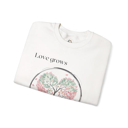 White | Love Grows Sweatshirt, folded view