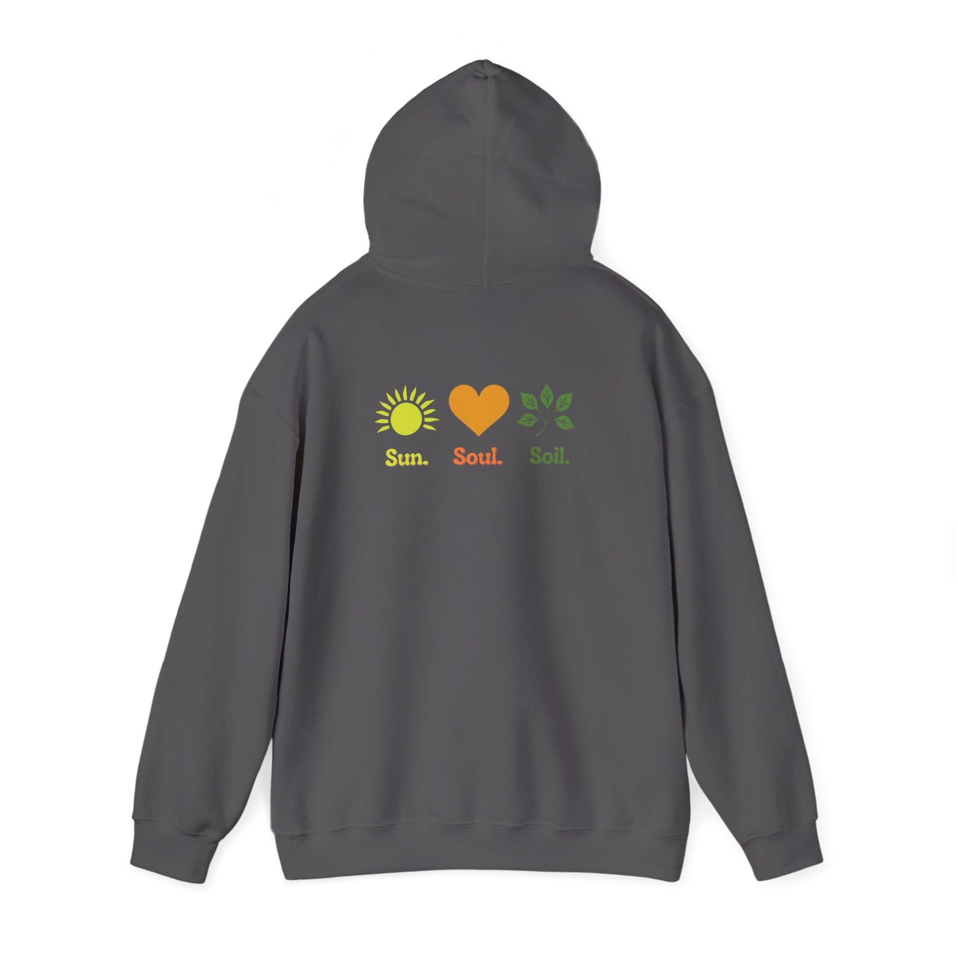 Charcoal | Sun. Soul. Soil. Hoodie, back view 2