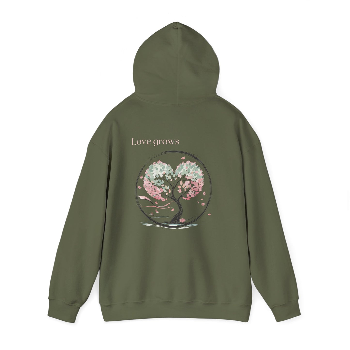 Military Green | Love Grows Hoodie, back view 2