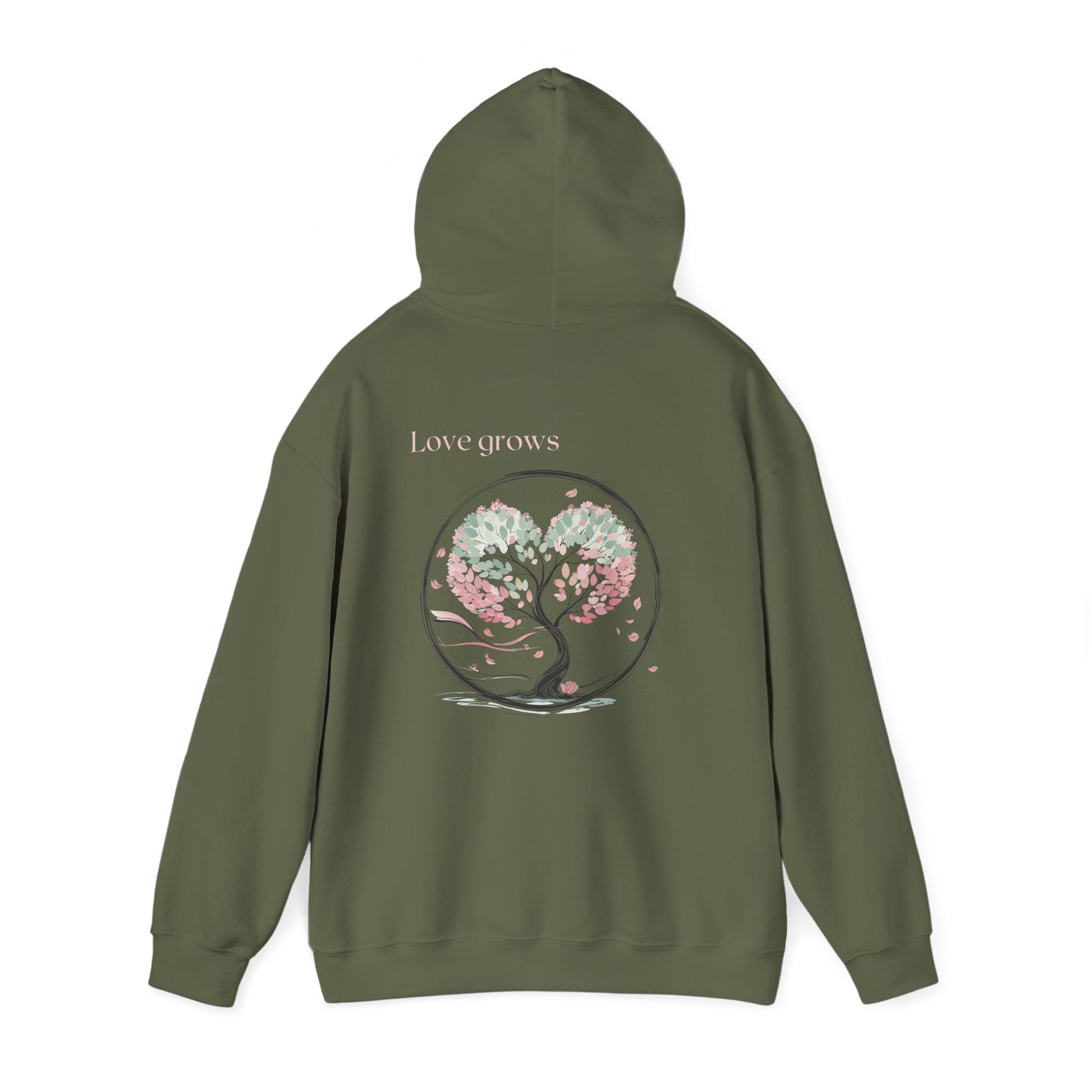 Military Green | Love Grows Hoodie, back view 2